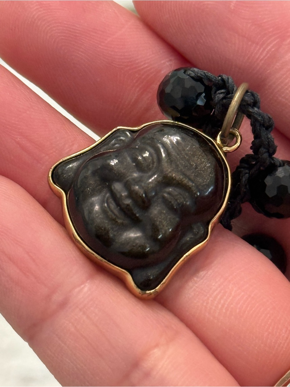 Onyx Stone Buddha Pendant Bead Necklace